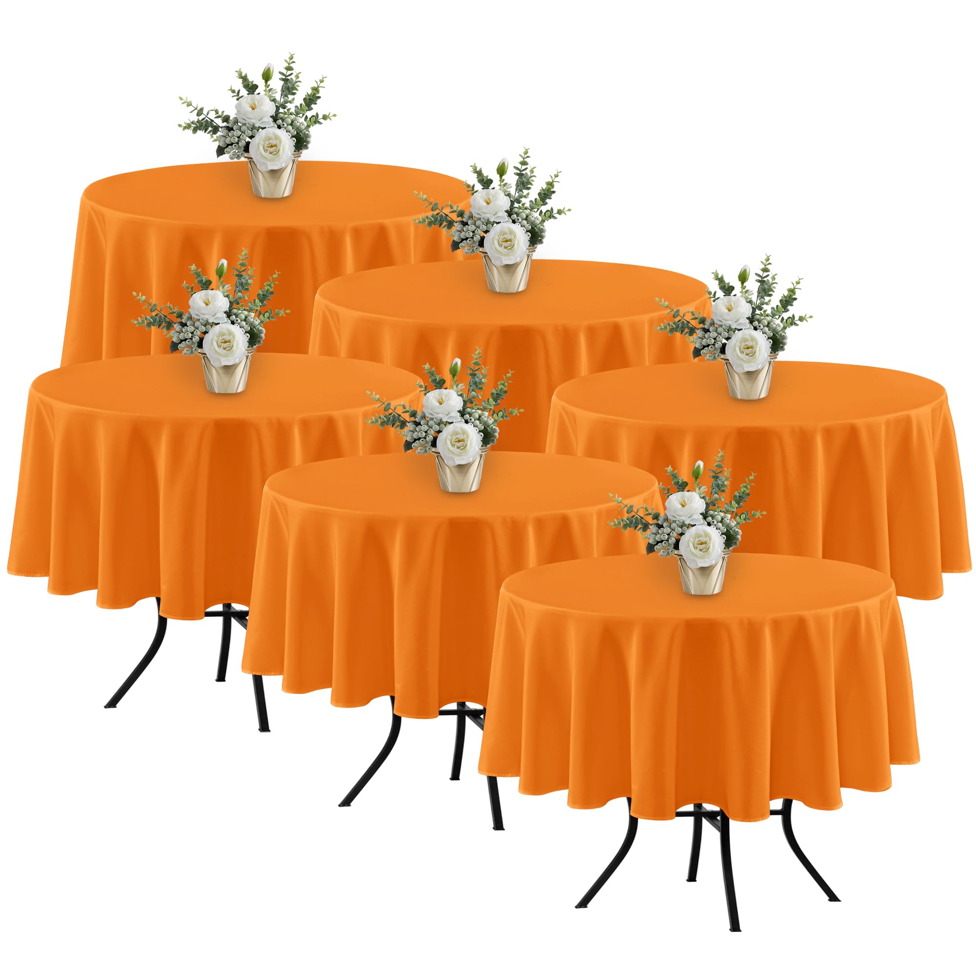Fitable 6 Pack Orange Tablecloths 70 Inch Round for 36"-48" Tables