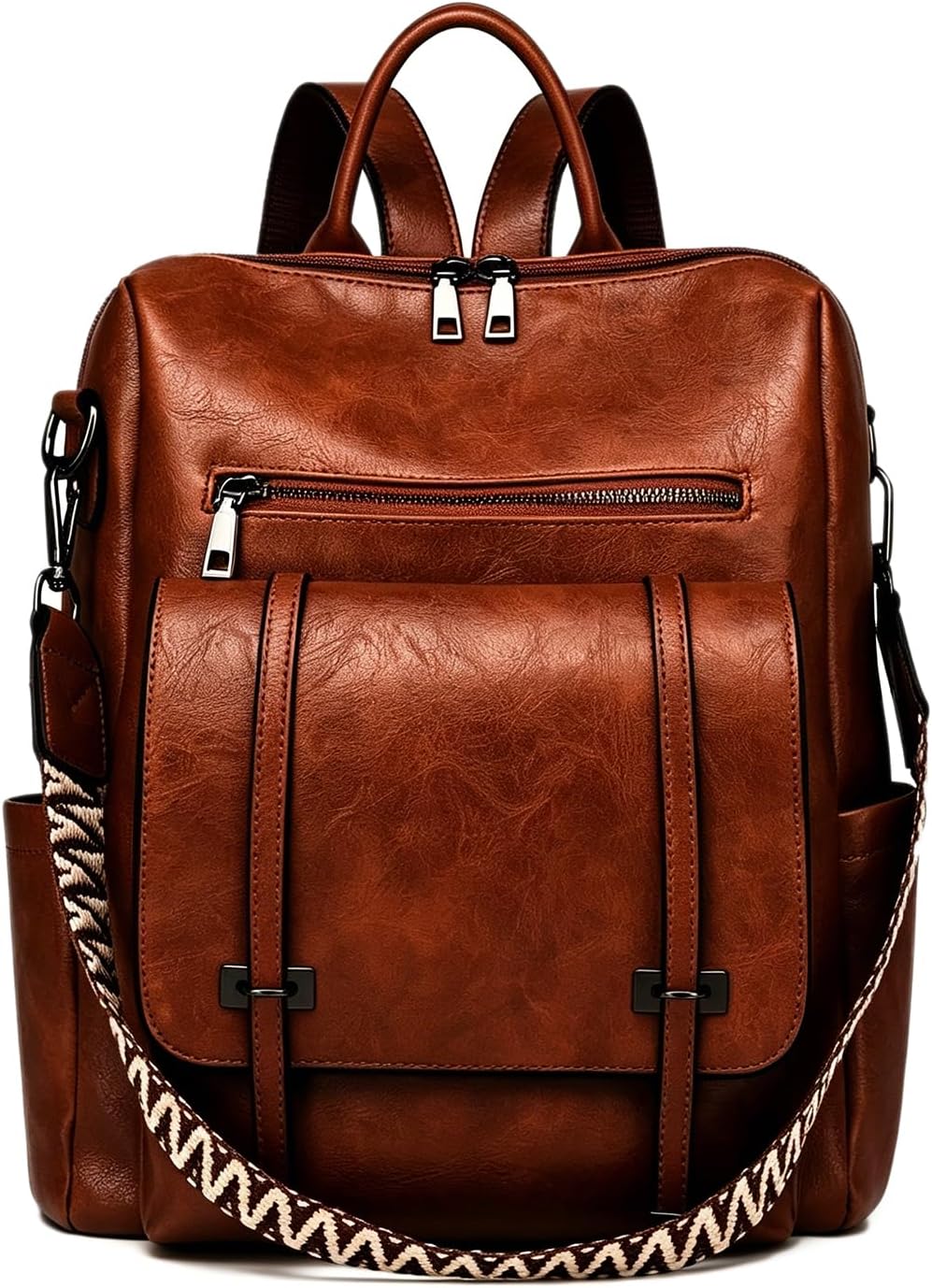 Women Vintage Waterproof PU Leather Convertible Rucksack, Anti-Theft Multi-Pocket Satchel and Shoulder Bag for Daily School Travel,dark brown