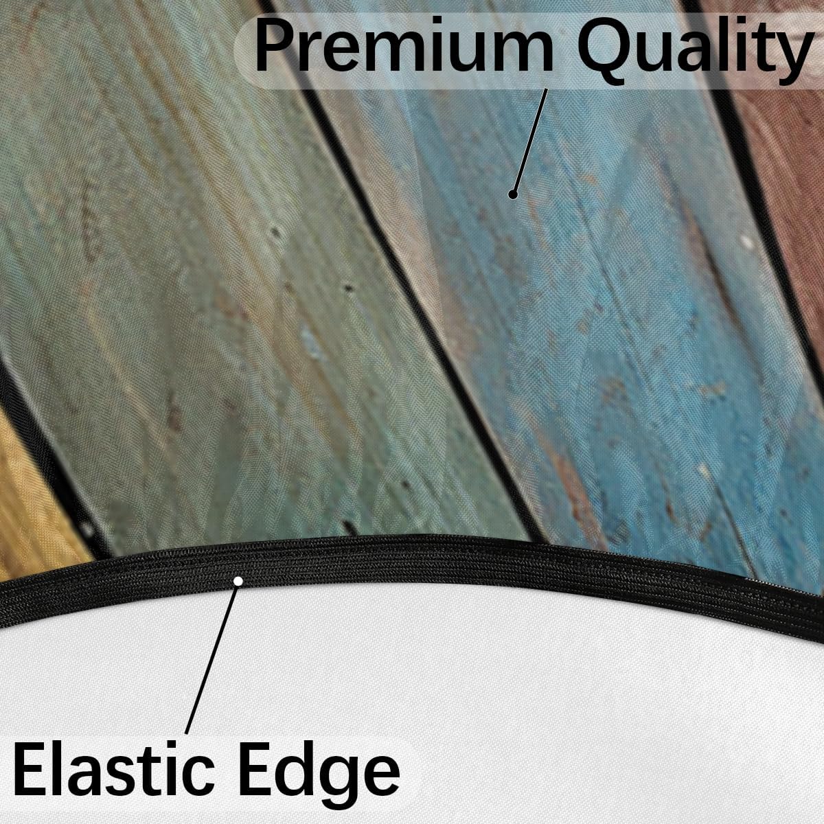 OSAM SPACE Outdoor Tablecloth with Umbrella Hole, Round Elastic Fitted Table Cloth with Invisible Zipper,Wooden Picnic Patio Table Cover 36-44in
