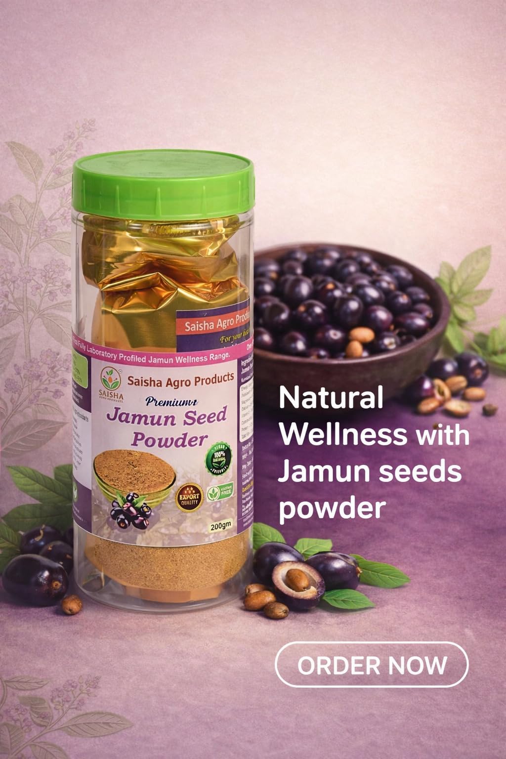 Saisha Agro Products Jamun Seed Powder | High Antioxidant Superfood | 100% Pure & Natural | No Sugar, No Additives | Lab Tested 2