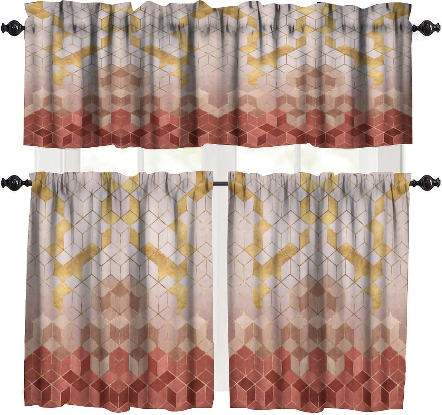 Marble Valance Curtains, Modern Abstract Luxury Baroque Golden Purple Blue Ink Fluid Texture Pattern Home Decor Short Window Treatments Drapes for Kitchen Bathroom Bedroom 54x18in 1P/27x24in 2P