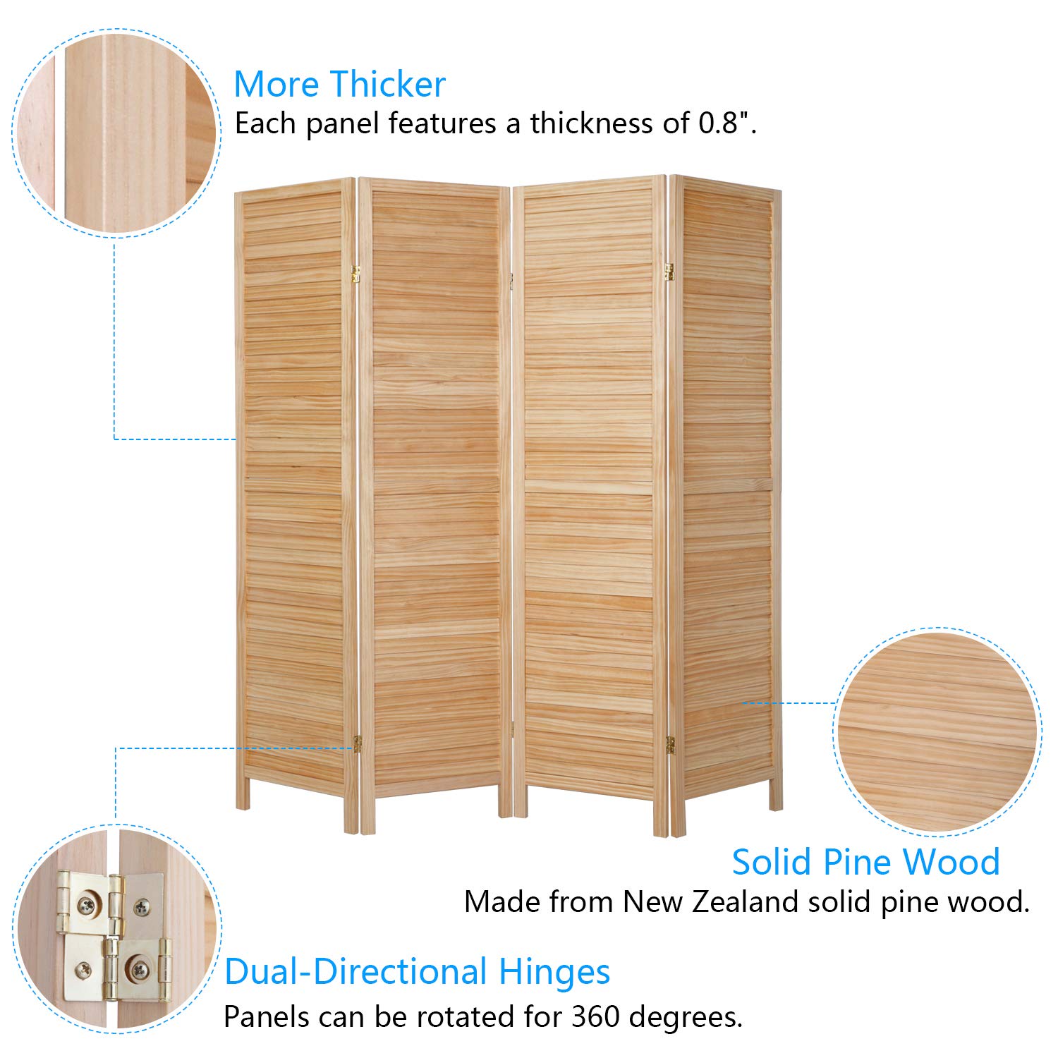 Buy Bonnlo Upgraded Heavy Duty Folding Pine Wood Room Divider Screens