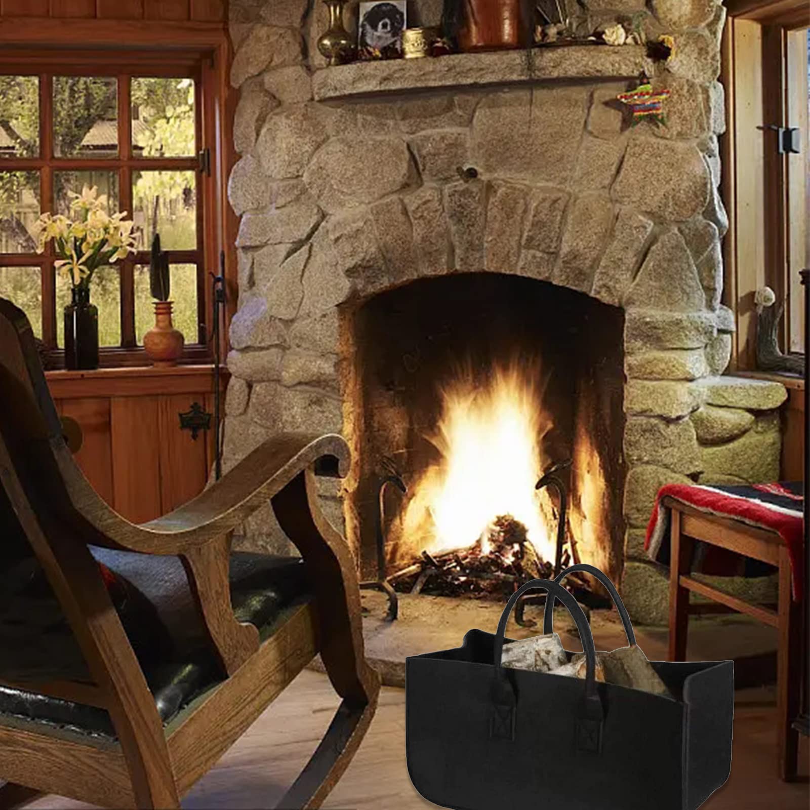 Panier à Bois XL en Feutre pour Cheminée - Rangement pour Bois de Chauffage, Magazines et Plus