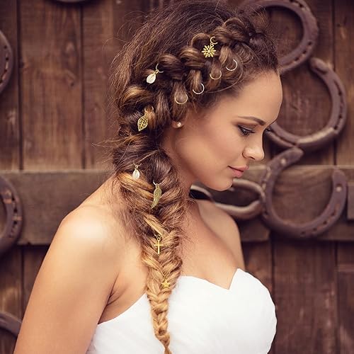 Miniatura 5 de 200 cuentas de cabello para trenzas, joyería Loc para cabello, accesorios de rastas, clips de metal dorado y plateado, espirales, anillos para