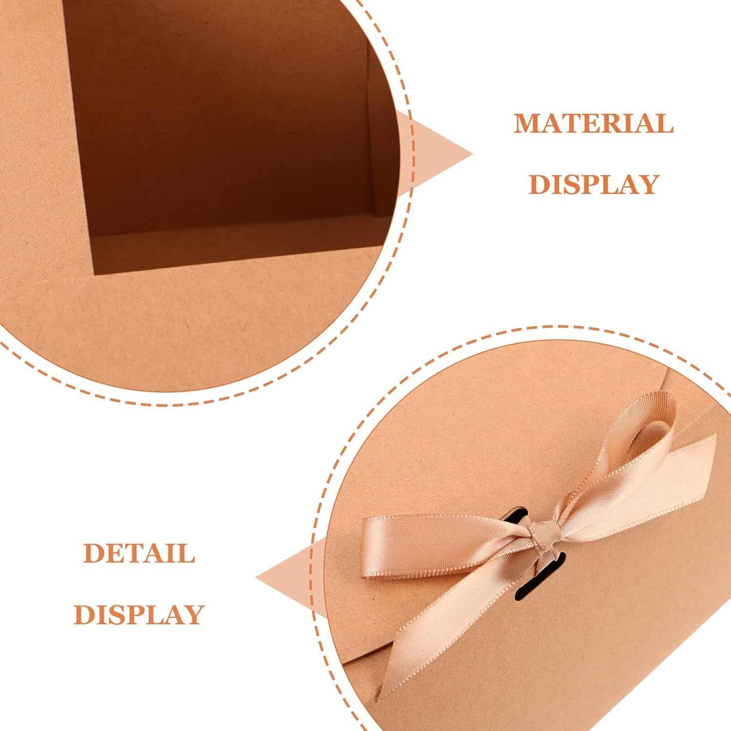 TOKIDNY 10pcs Kraft Paper Ribbon Bow Boxes with Lids 20x20x10cm for Wedding Keepsake, Bakery Candy, Party Favors and Bridal Shower Packaging