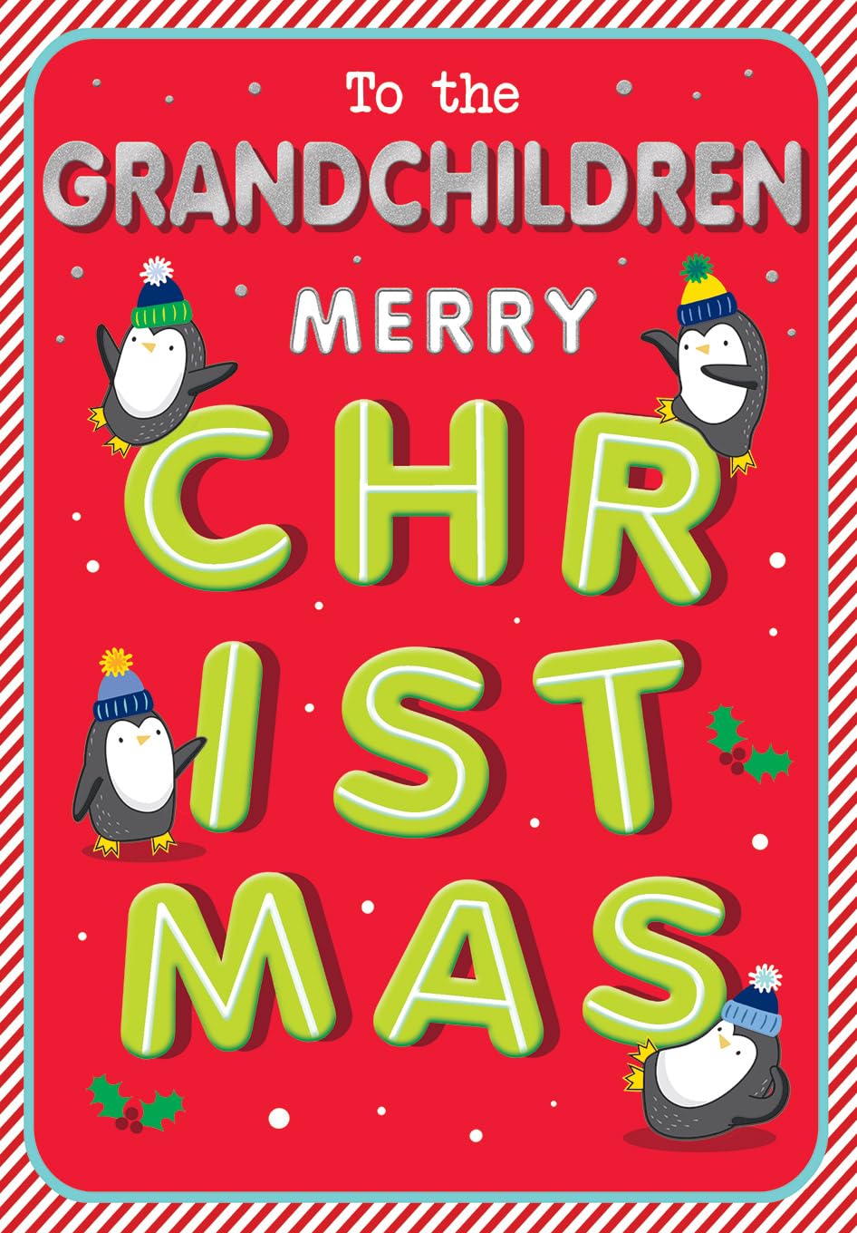 Piccadilly Greetings Christmas Card To The Grandchildren Penguin type - 9 x 6 inches