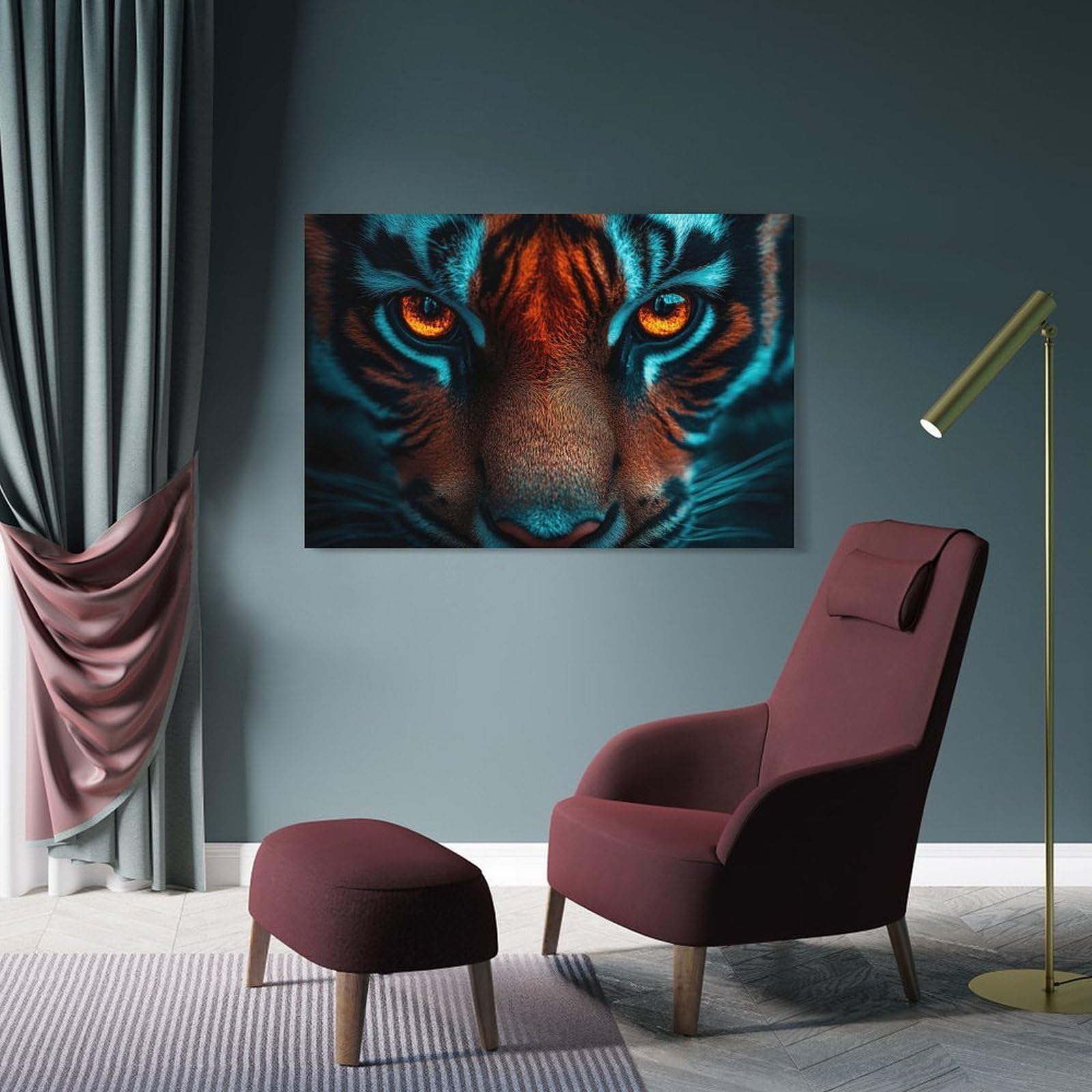 Junmoney Wall Art Print Intense Tiger Gaze, 24x36inch(60x90cm), for Living Room, Lounge Or Sitting Room, Eye Catching Artwork for Blank Walls