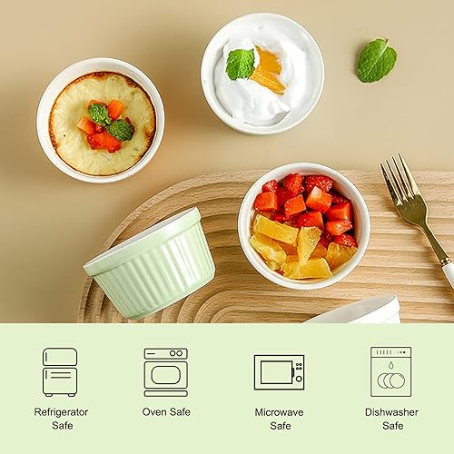 Miniatura 2 de Juego de 4 moldes de cerámica para hornear y postres, cuencos de porcelana aptos para horno para crema brulee, souffles, pudines y salsas, tazas