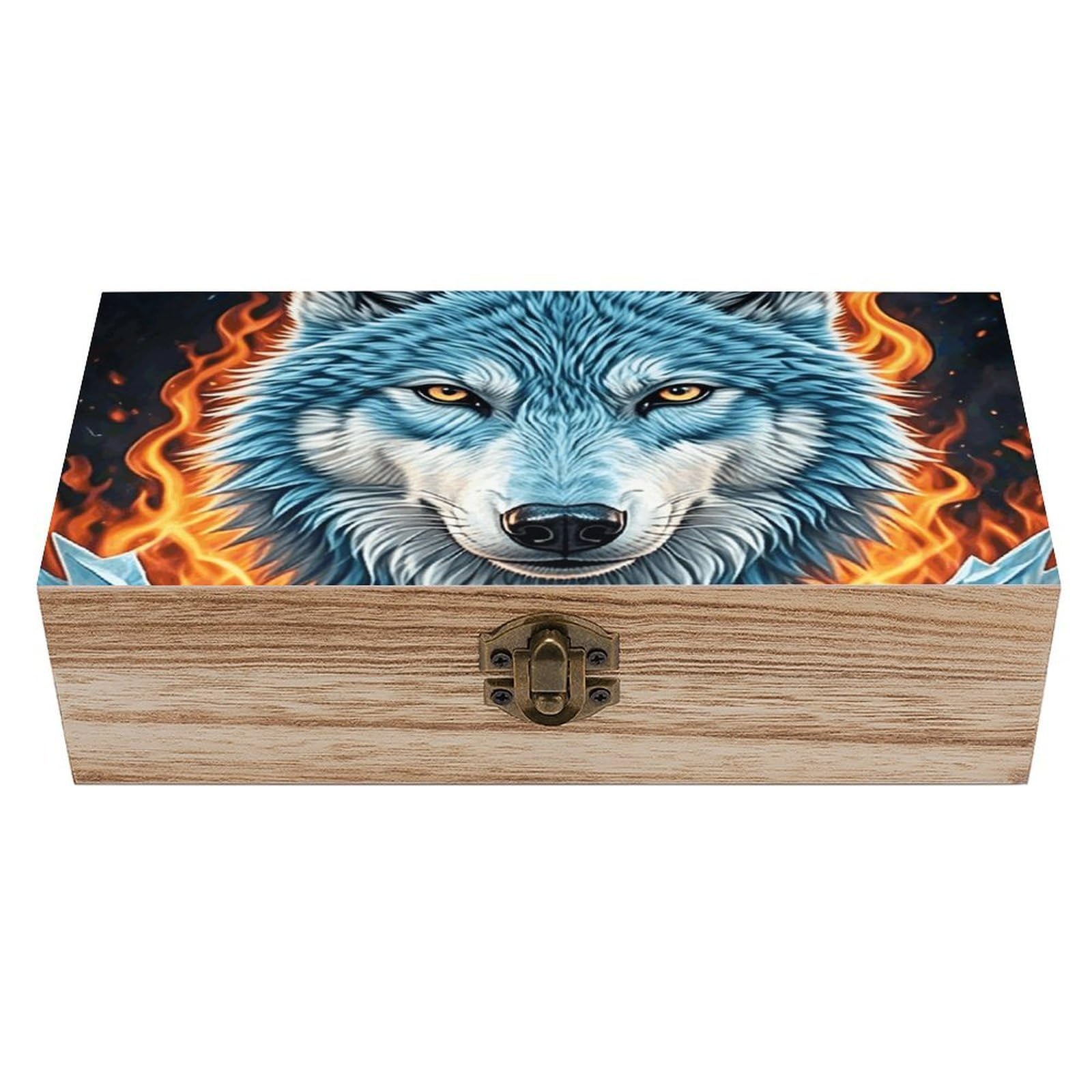 FodPand Decorative Keepsake Box Wooden Storage Boxes with Hinged Lid Handmade Wolf Wood Organizer Memory Treasure Box for Jewelry Craft Card Photo Storage Wedding Bridal Shower Gifts