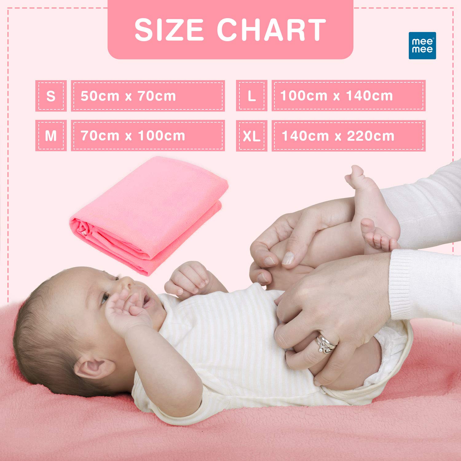 Mee Mee's Instadry Cotton Bed Protector: Ultra-Absorbent, Rapid-Dry Mattress Sheet for Newborns - Breathable, Gentle, and Reusable Waterproof Cot Sheet for Infants (0-48 Months) - 140x220cm, Pink - Image 5 thumbnail