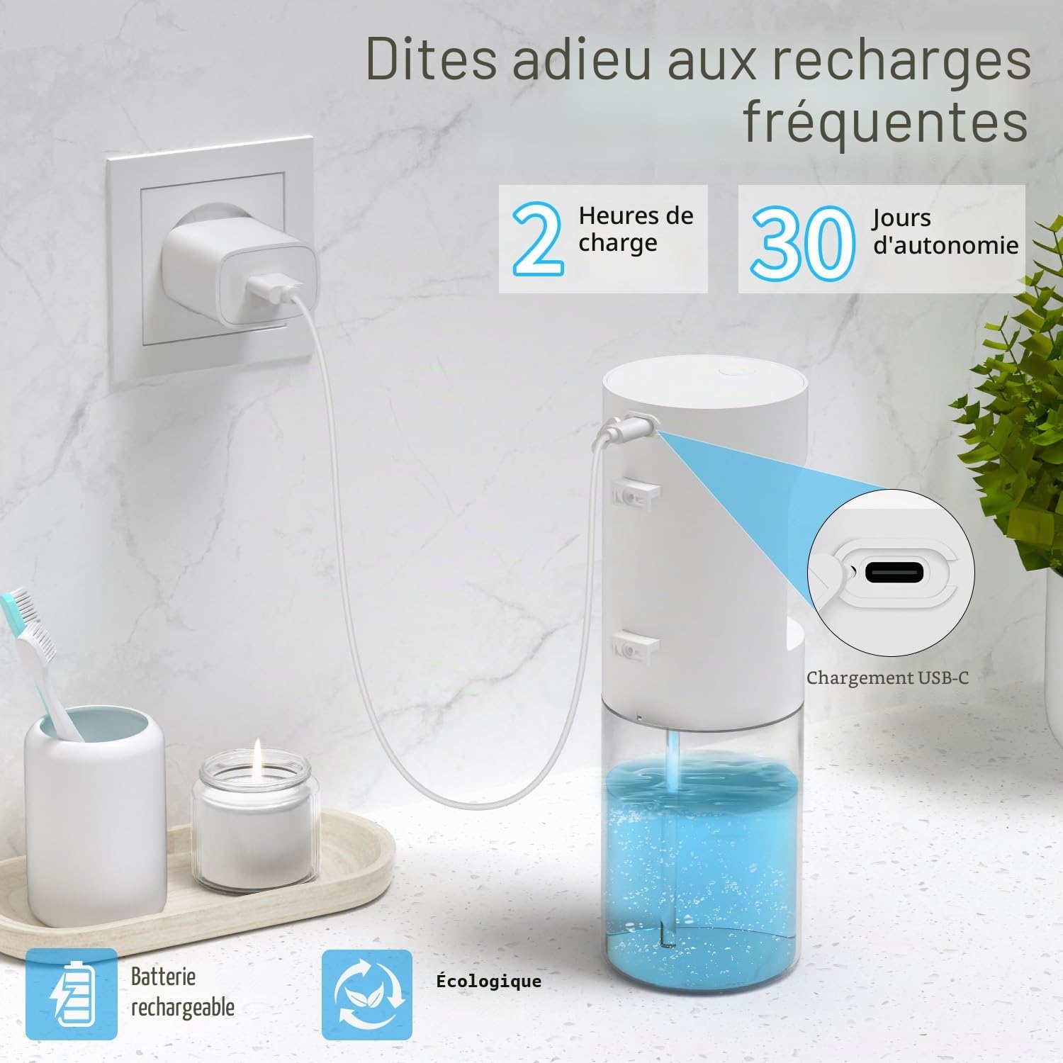 Dalugo Distributeur automatique de bain de bouche pour salle de bain, 600 ml, fixation murale sans contact, avec 2 gobelets magnétiques, distributeur de mouthwash blanc pour enfants et adultes