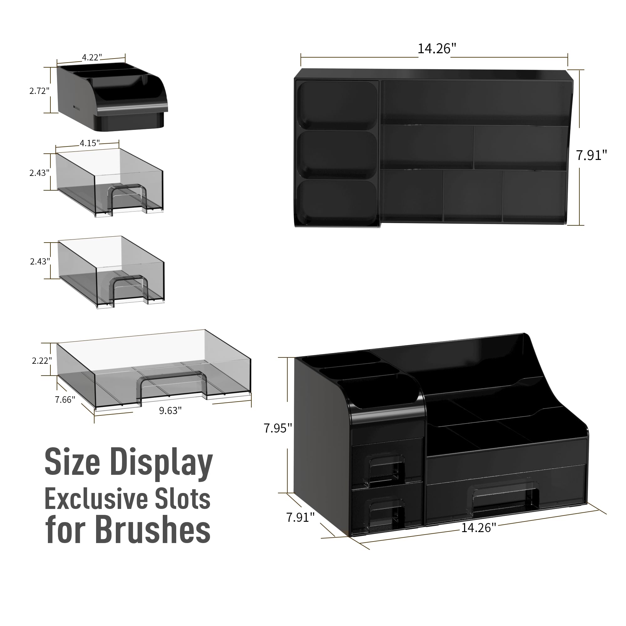 Organizer per trucchi con cassetti, grande scatola portaoggetti per cosmetici, organizer da banco per la cura della pelle, supporto per pennelli da trucco in ABS, per bagno, scrivania