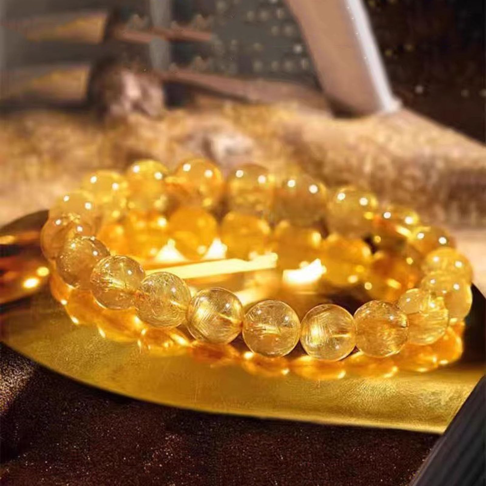 Bracciale in cristallo rutilato dorato naturale, gioielli Chakra di energia | Bracciale unisex per meditazione curativa, prosperità, regalo e fortuna, cristallo chiaro e luminoso, energia spirituale