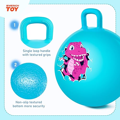 Miniatura 5 de EVERICH TOY Bola de tolva para niños de 4 a 8 años, bola de salto de dinosaurio Hoppity de 18 pulgadas, bolas inflables con asa, juguetes de salto