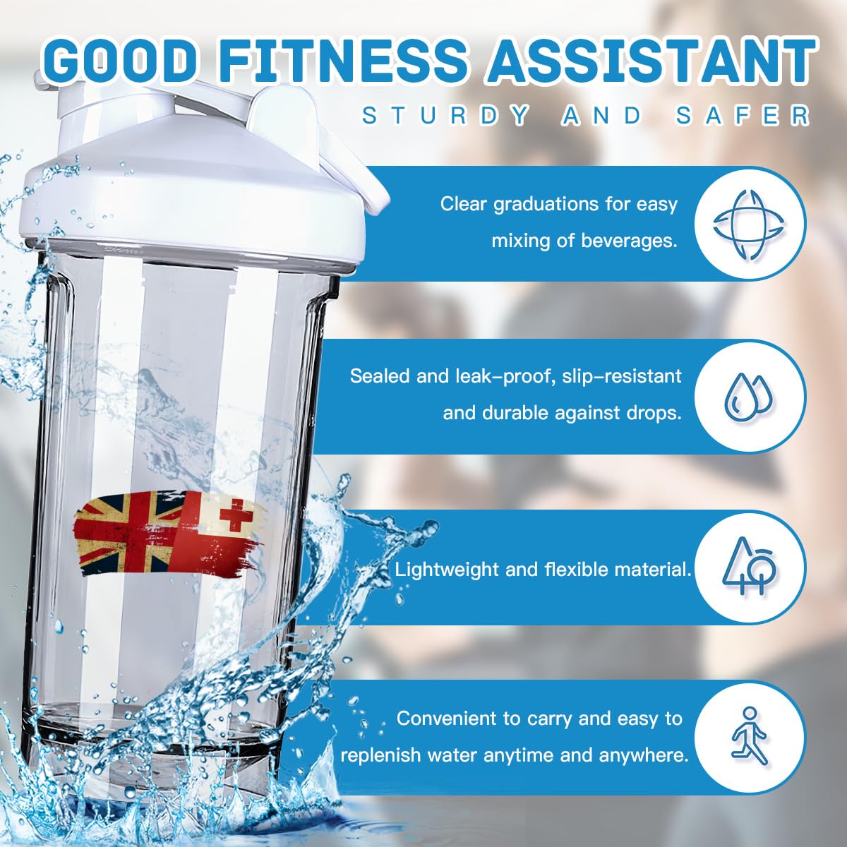 Tongan America Flag 18 Ounce Shaker Cup,Fashion Theme Pattern Shaker Bottle Leak-proof Workout Shake Bottles 500ML/18 oz Perfect for Pre Workout