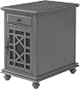 Martin Svensson Home Elegant Chairside End Table with Power — 24″W x 16″D x 25″H, Gray — Transitional Painted Accent Table with Flip-Top USB Charging, Drawer & Cabinet Storage