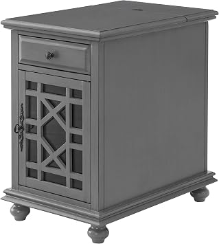 Martin Svensson Home Elegant Chairside End Table with Power   24 W x 16 D x 25 H, Gray   Transitional Painted Accent Table with Flip-Top USB Charging, Drawer & Cabinet Storage