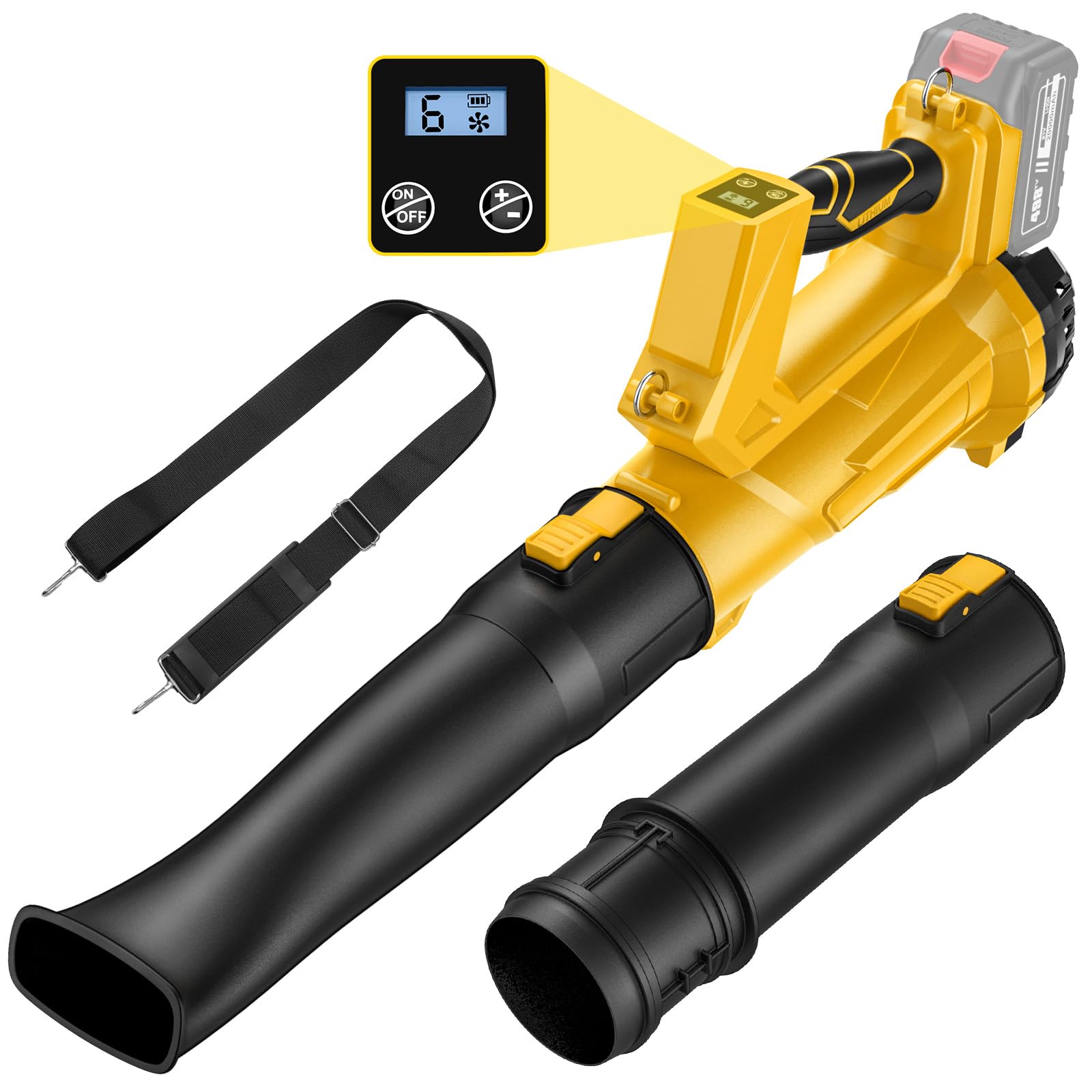 Soplador de Hojas Compatible con Baterías Makita 18V, 240 km/h Soplador de Hojas Bateria, 6 Velocidades, Pantalla LCD, Bajo Ruido, Soplador de Aire con Bandolera para Césped de Jardín (Sin Batería)