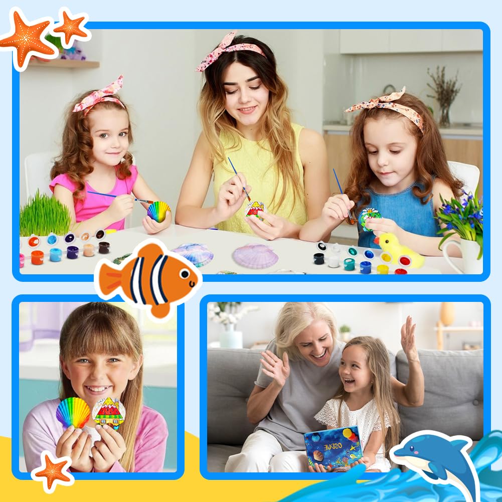 OSDUE Kit De Pintura De Conchas Marinas – Manualidades Con 10 Conchas, Pinturas Y Accesorios Para Niños De 4 A 12 Años
