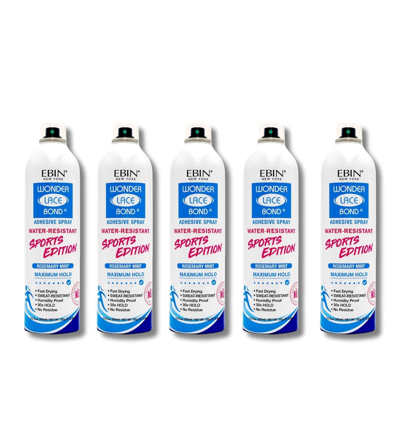 Wig Lace Glue EBIN – 5X Wonder Lace Bond Adhesive Spray Sports Edition 6.08 oz Bundle by EBIN NEW YORK – Strong Hold, Water-Resistant, Rosemary Mint Infused for Active Lifestyles – Gift Set (5 Items)