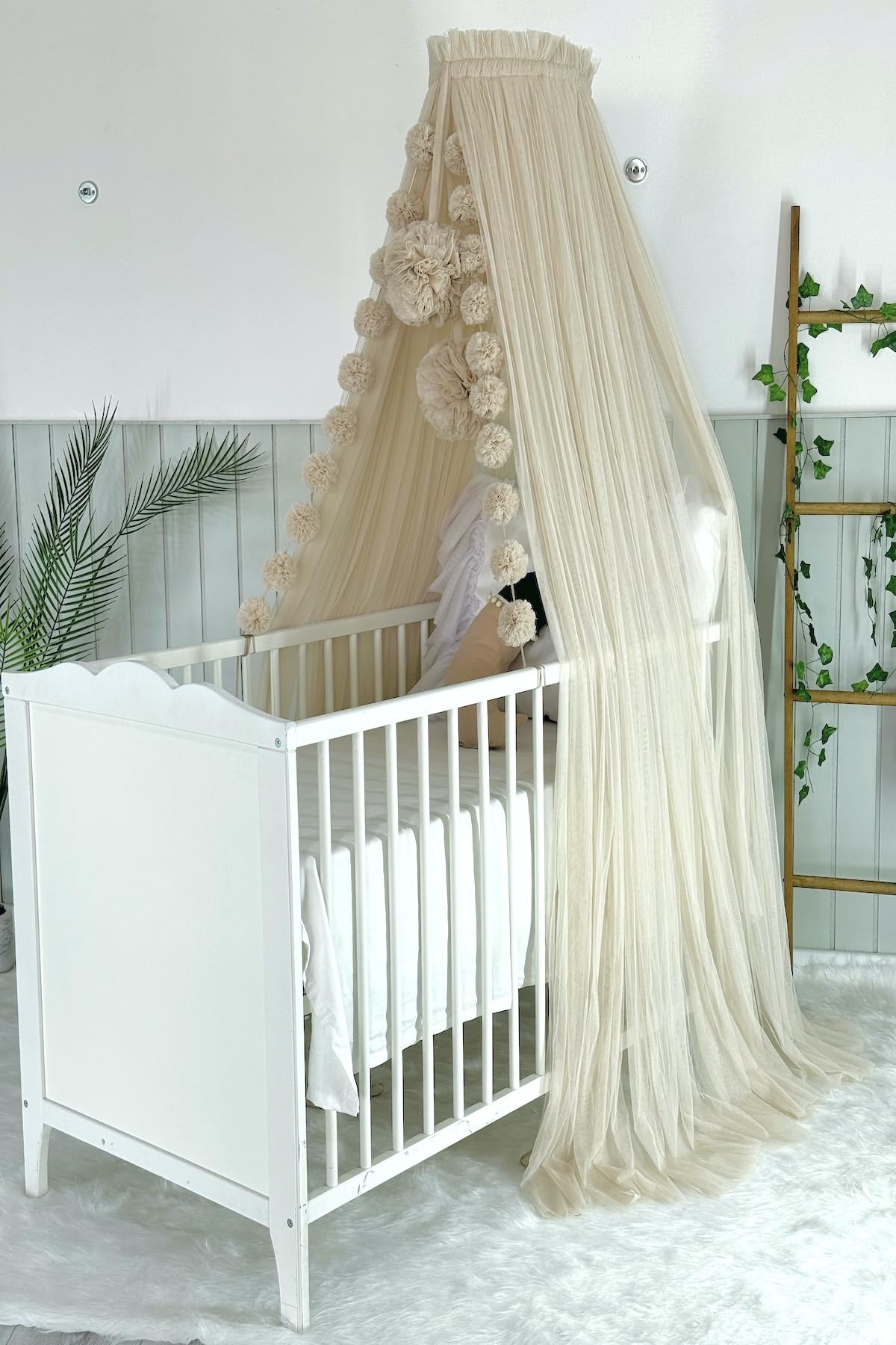 Baby Fancyroom Ciel de Lit pour Bébé, Moustiquaire, Décoration de Chambre, Baldaquin en Tulle de Qualité Supérieure pour Chambre d'Enfant (Beige Clair)