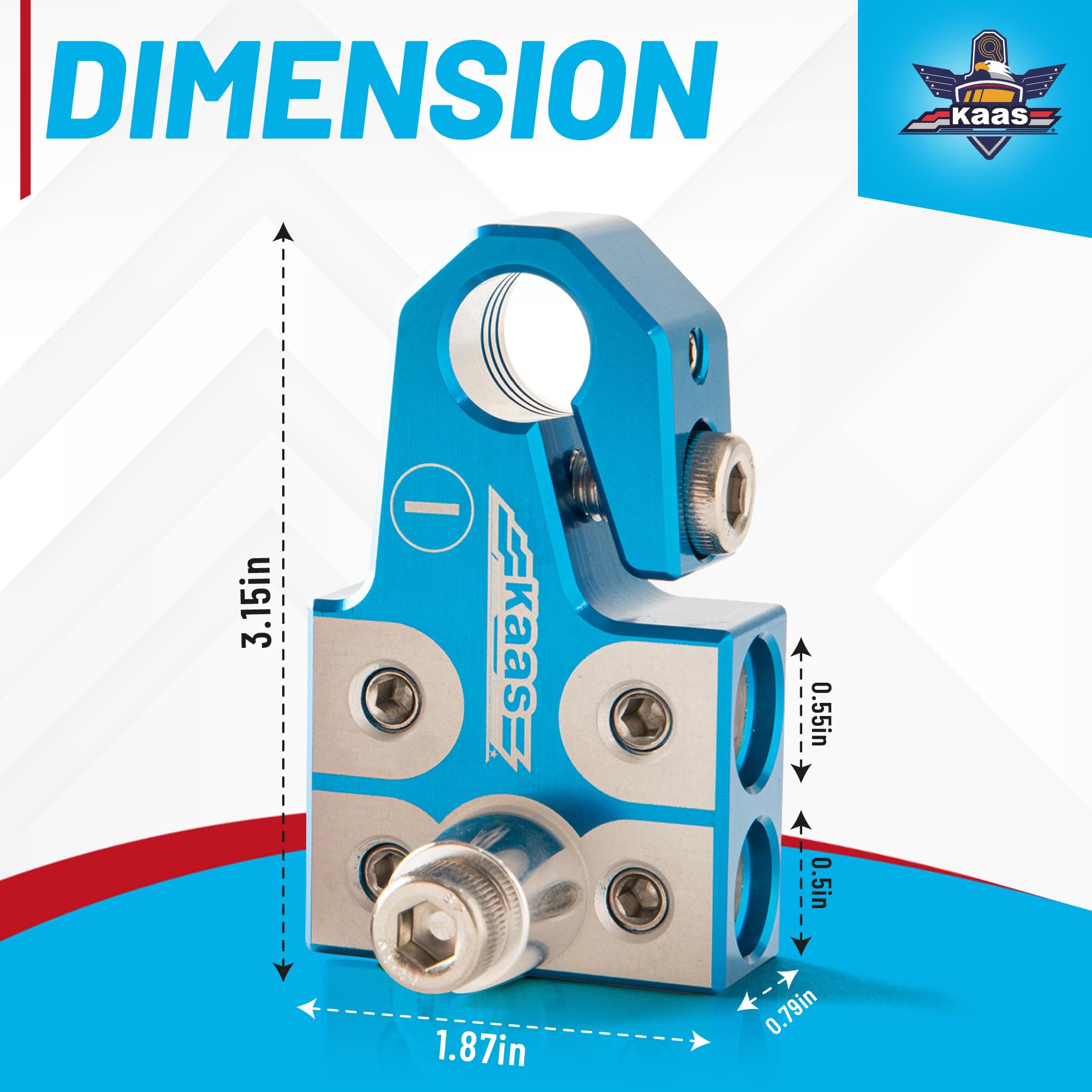 Kaas - Abrazaderas de terminal de batería de plomo ácido, juego positivo y negativo, para poste superior cónico SAE/DIN/EN, conectores de 4 vías, compatible con 8AWG a 4/0 AWG, incluye adaptador de