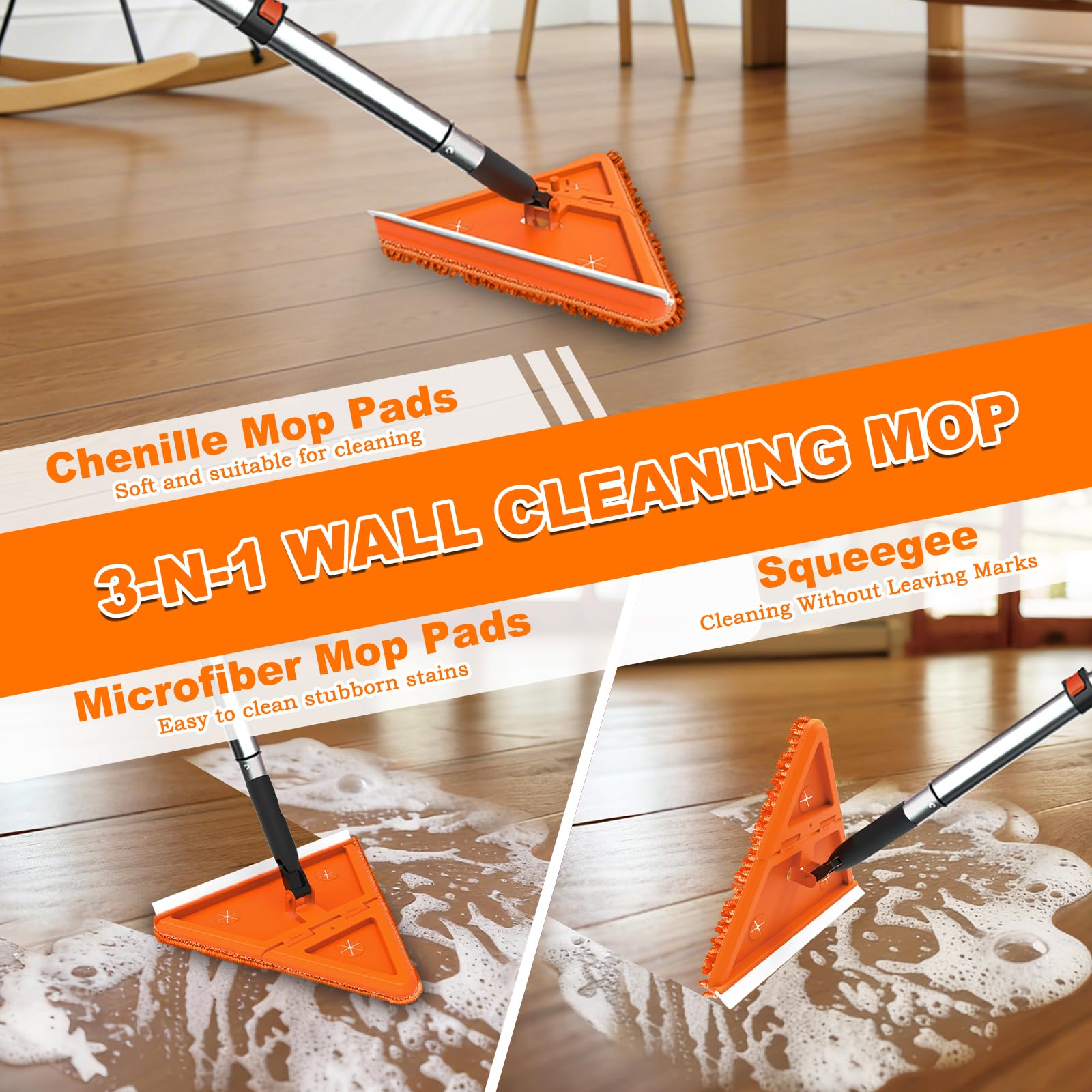 LAANPOLE Kit de limpieza de plumero de alto alcance de 26 pies con poste de extensión, herramienta de limpieza de ventilador de techo alto para aspas de ventilador, kit de lavado de ventanas con