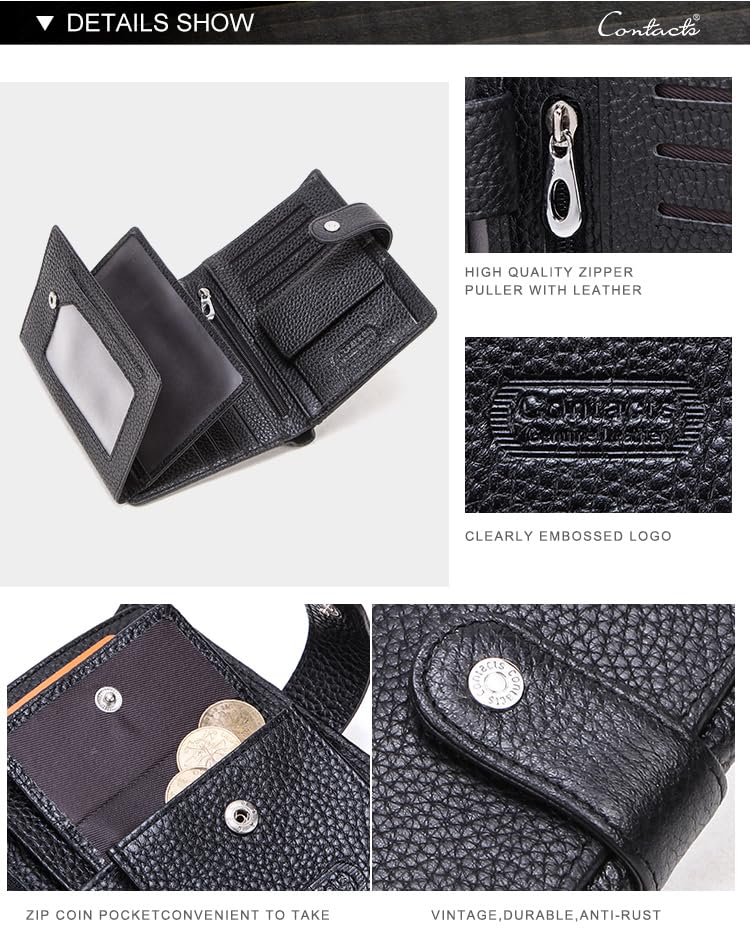 Image of Sam's Design Genuine Leather Wallet Vintage Male Compact Purse Card Holder Small Wallet Black