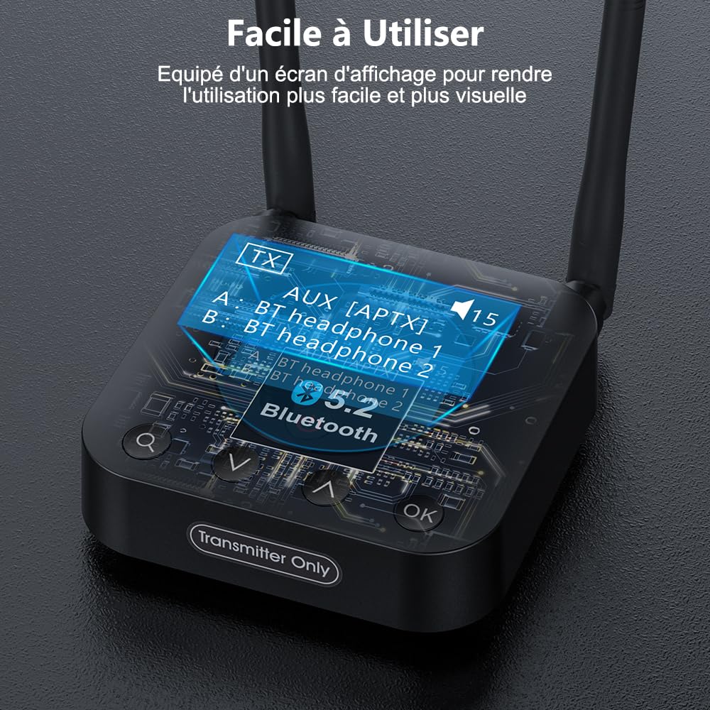 1Mii B06TX+ Émetteur Audio Bluetooth 5.3 pour TV avec Écran Visuel