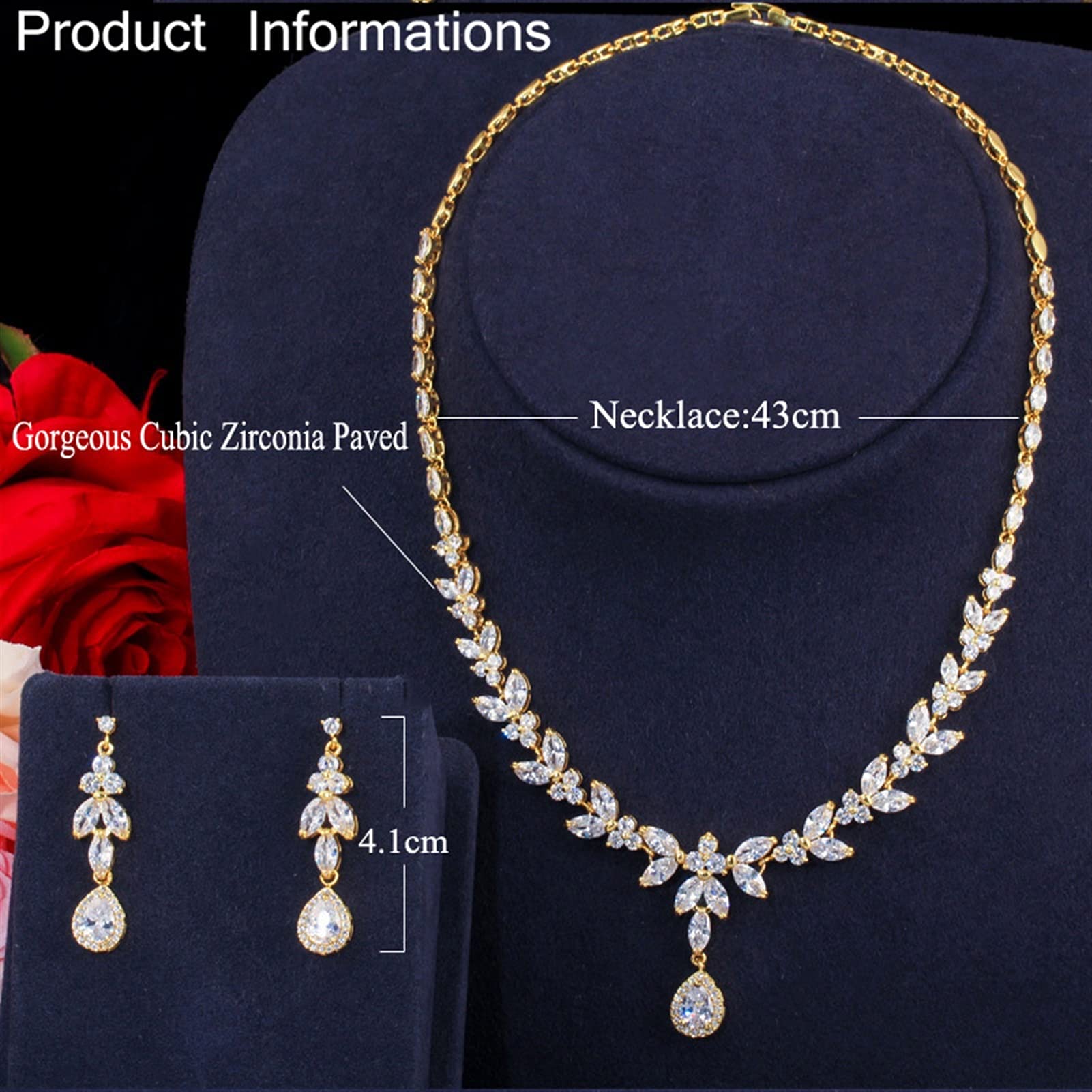 Schmuck-Set aus Zirkonia, Gelbgold, Bräute, Hochzeit, Schmuckset für Damen, Partykleid
