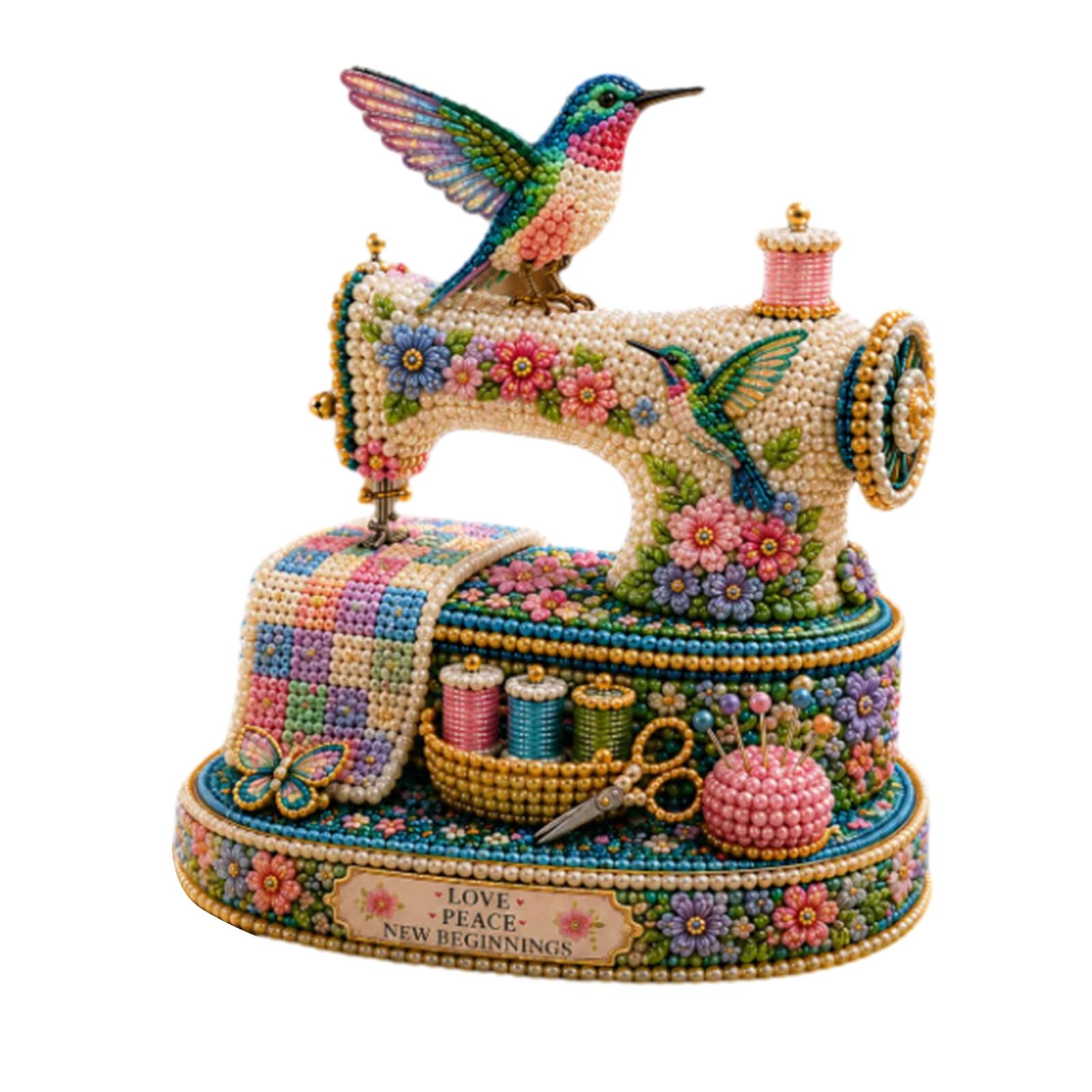 Mubsar Tiny 3D Beaded Sewing Machine DIY Kit, Exquisite Hummingbird Handmade Bead Craft Set, Stress Relief Creative