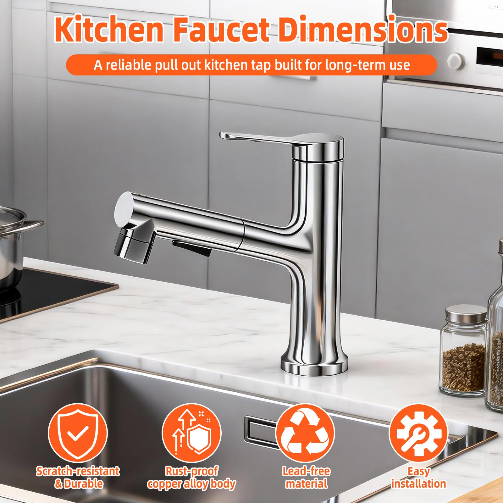Robinet Salle Bain, Mitigeur Lavabo Anti-Rouille Avec Douchette Extractible 60 Cm, Robinet Lavabo Haut Laiton En 3-En-1, Mitigeur Salle De Bain Cuisine Évier, Accessoires Inclus, Chrome