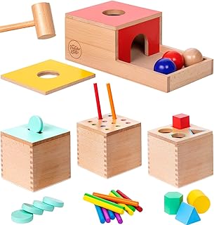 Pidoko Kids Montessori Toys for 1 Year Old - Wooden Object Permanence Box, Coin Drop, Color and Shape Sorter Top | Baby Toys 12-18 Months - 1st Birthday Gifts Boy Girl - Learning Toys for 1+ Year Old
