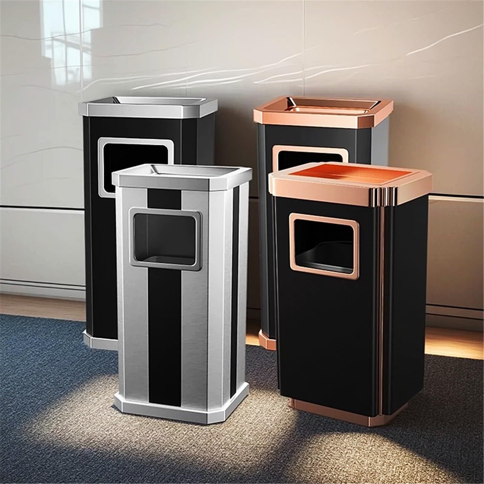 Cubo de Basura Papelera Cuadrada con cenicero extraíble, de pie, Papelera for Cigarrillos, for Interior y Exterior Papelera Baño(Negro)