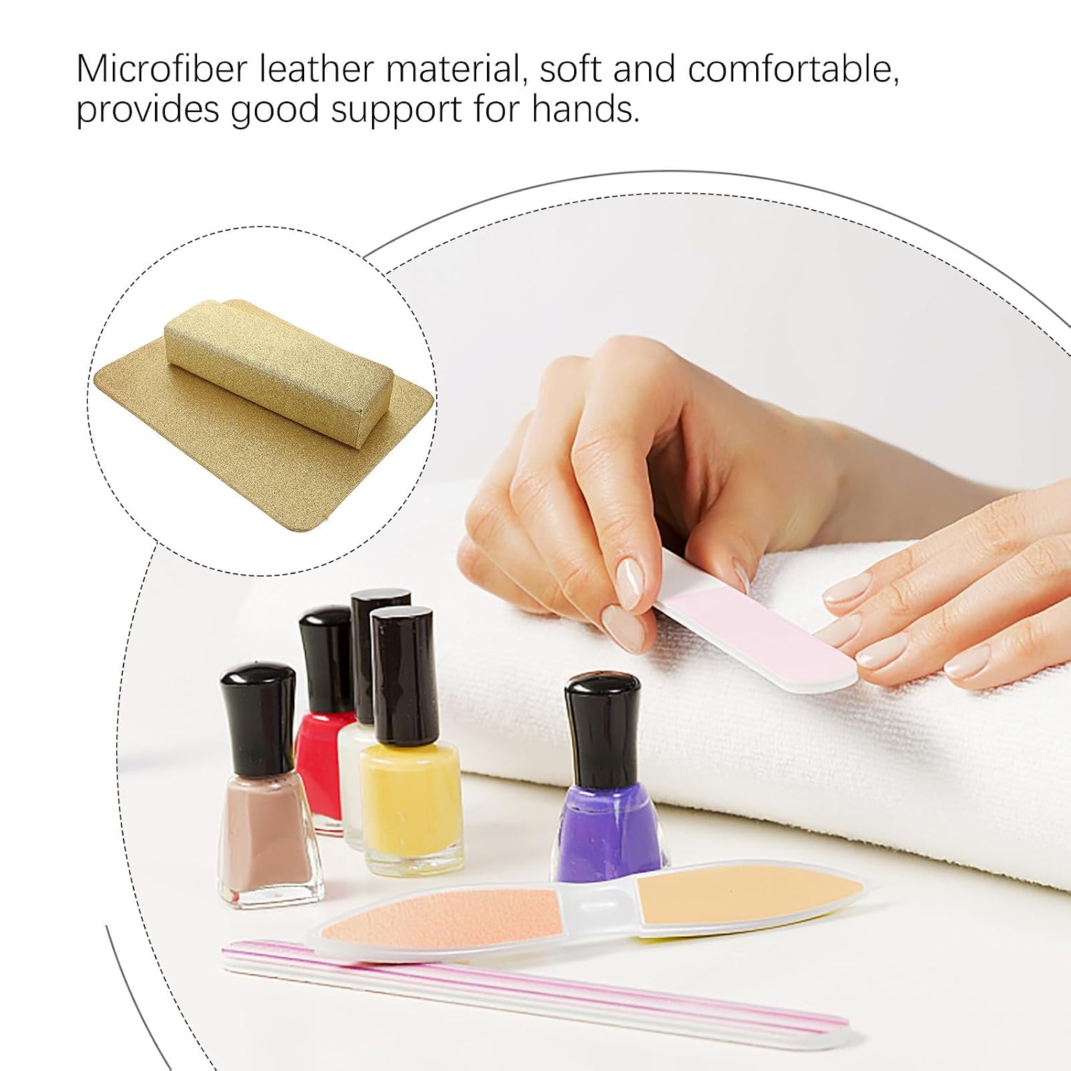 TEHAUX Compact Lightweight Nail Arm Rest for Manicure Made of Pu Material with Golden Color Featuring Unique Design, for Manicures and Home Use Hand Cushion Pillow