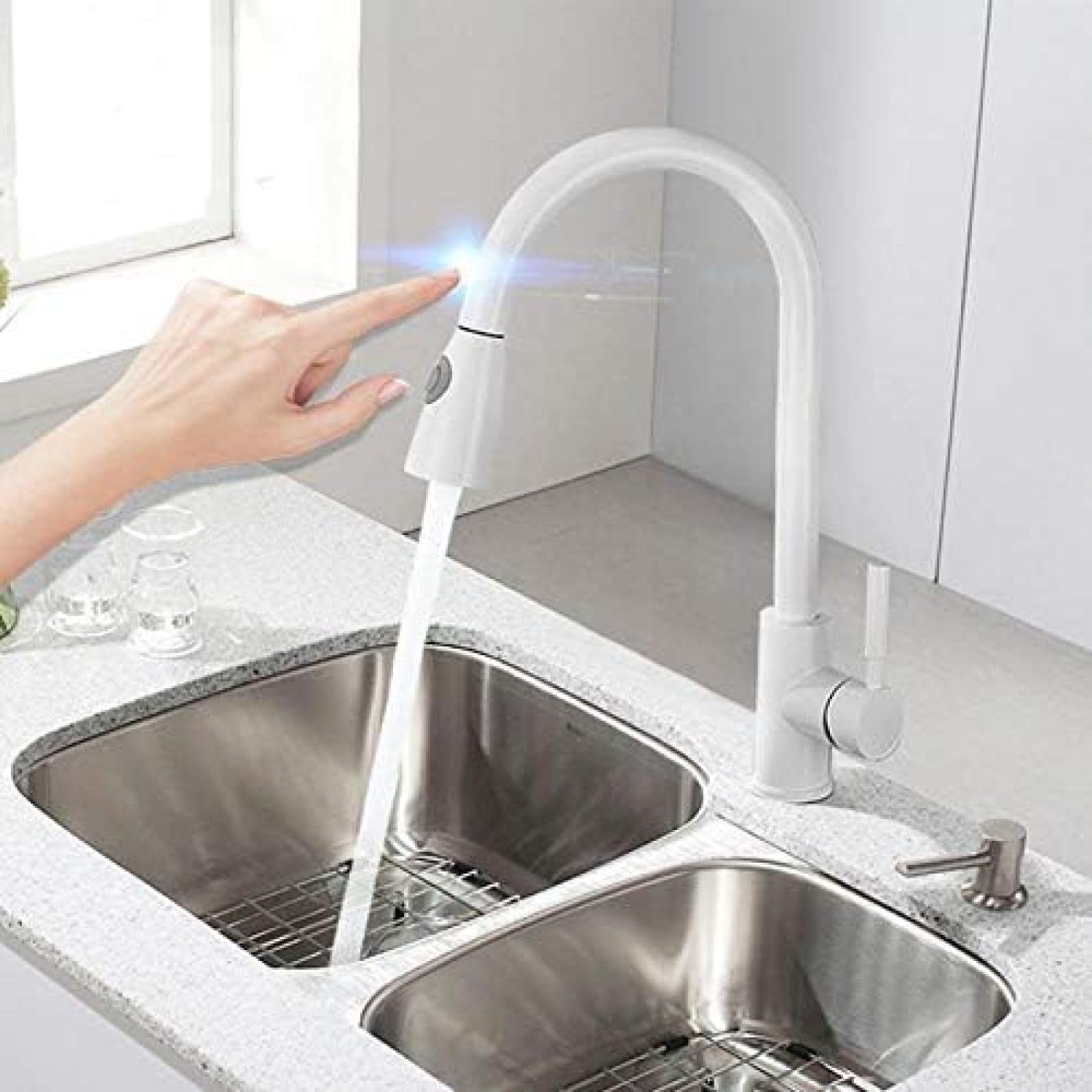 ZQFHSX Tap Kiten Faucets with Sensor TOU Induction Sensitive Mixer Water Single Handle Dual Outlet Modes LWX