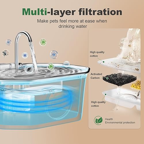 Miniatura 6 de Fuente de agua para gatos de acero inoxidable de 108 oz3.2 L, dispensador automático de agua para perros con ventana de nivel de agua, fuente