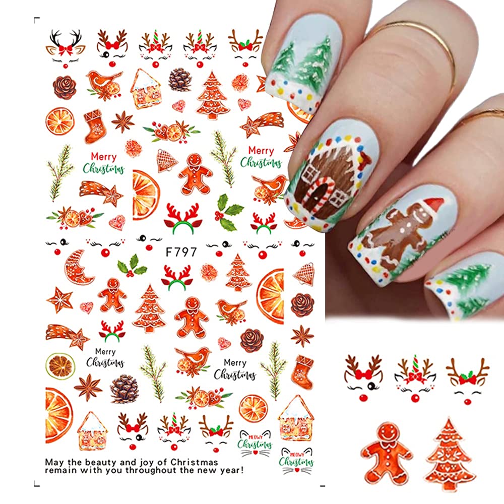 Weihnachts-Nagelsticker Set – 9 Blätter Mit 3D Motiven (Schneemann, Rentier, Weihnachtsbaum Uvm.) Für DIY Maniküre