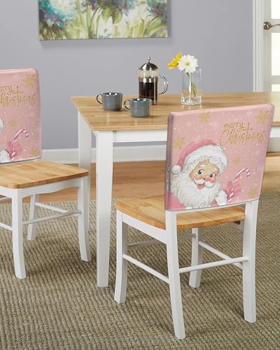 Miniatura 5 de Juego de 4 fundas para sillas de comedor con diseño de Papá Noel, diseño de copos de nieve de invierno, fundas extraíbles para sillas de cocina,