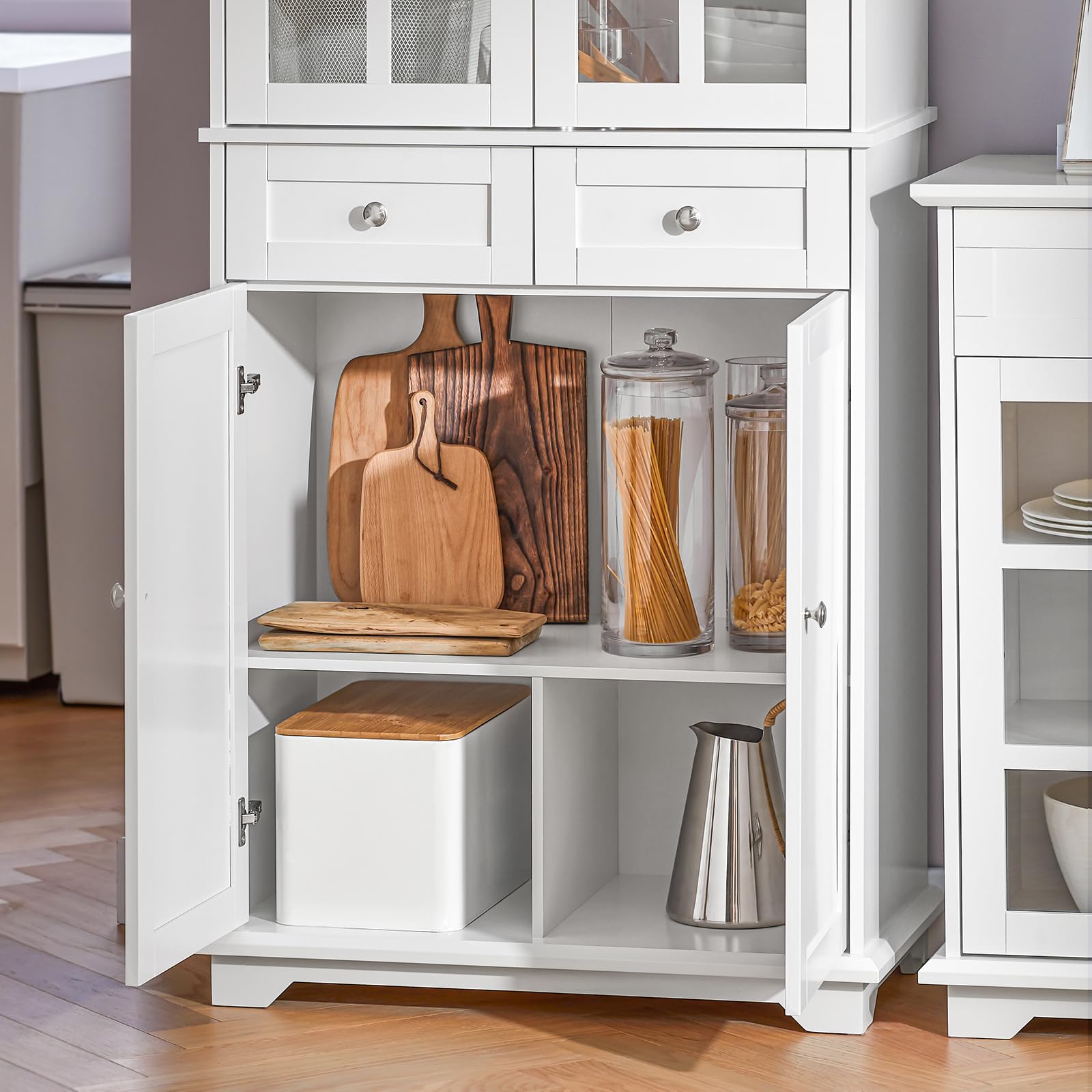 SoBuy Credenza Alta per Cucina Mobile Buffet in Legno con 6 scomparti e 2 cassetti Armadio Dispensa in Stile moderno Bianco 75x40x175cm FSB76-W