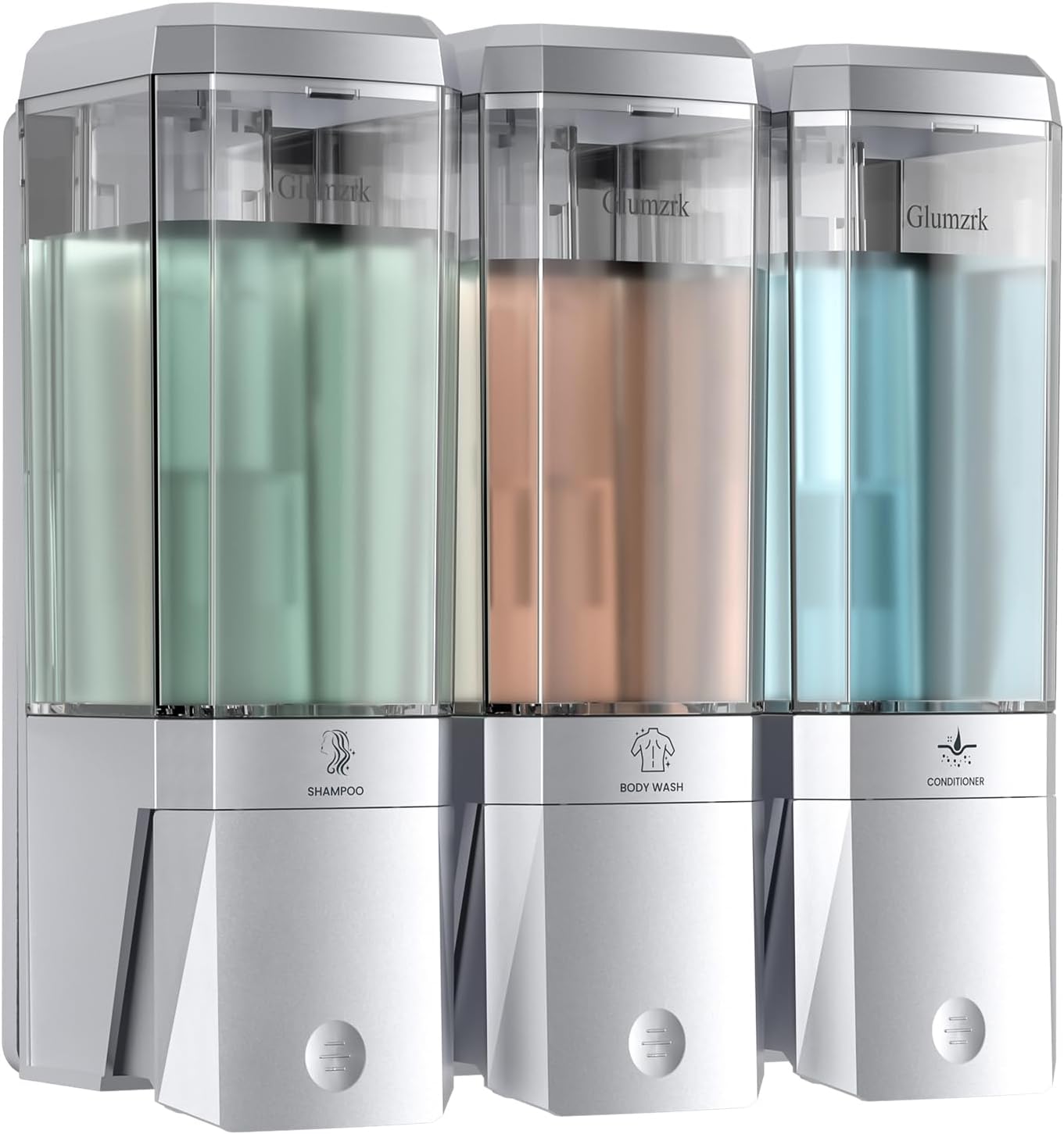 Shampoo and Conditioner Dispenser 3 Chamber No Drill Shower Soap Dispenser Wall Mounted Shampoo Conditioner Body Wash Dispenser 3 * 500ml Refillable Shower Dispenser for Bathroom Hotel, Silver