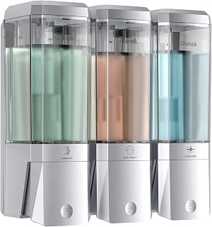 No Drill 3-Chamber Shampoo Conditioner Dispenser Wall Mounted Shower Soap Organizer 3x500ml Refillable Silver