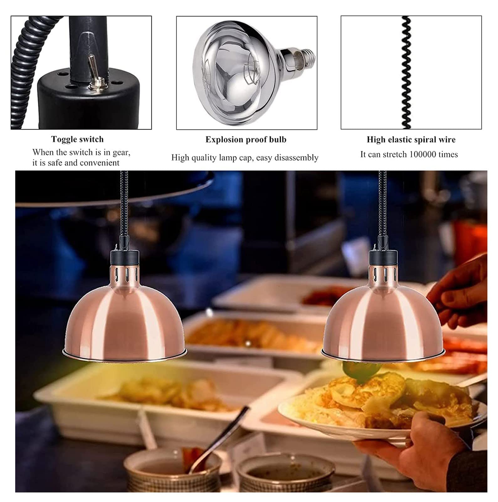 Lebensmittel Wärmelampe Küche für Essen Warm Halten, 60-180cm Einstellbar Kommerziell Zuhause Wärmelampe für Hotel Buffet Restaurant Partys, Durchmesser: 25cm, 3pcs