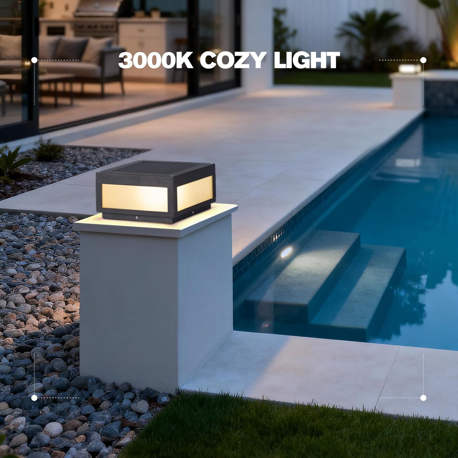 11.81" Solar Post Lights Glass, 3000K LED Outdoor Lamp Post Light, IP54 Waterproof Solar Pillar Lights Outdoor, Dusk to Dawn Column Lighting for Posts Fence Outside Entrance Yard Driveway