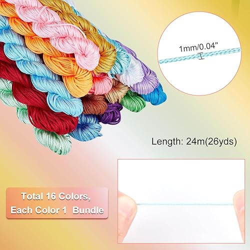 Miniatura 8 de PH PandaHall Cuerda de nailon de 240 yardas de 0.039 pulgadas (0.039 in), cordón de nudo chino, trenzado azul y verde, hilo de macramé Kumihimo para