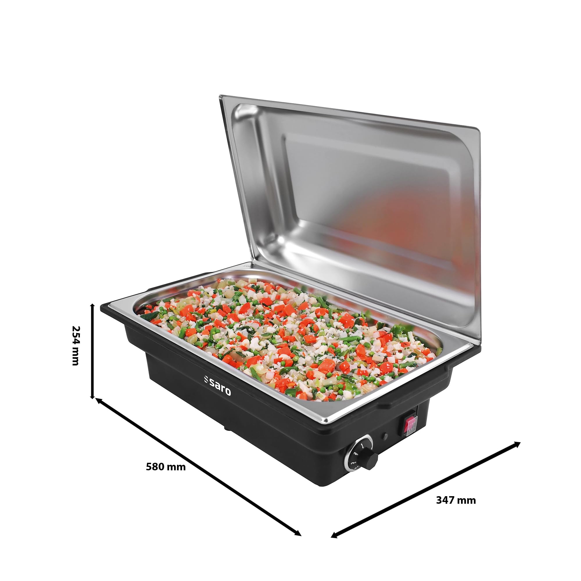 Saro - Lorena Chafing Dish Électrique, 3 l, avec Bac GN 1/1, Régulateur de Température (Niveaux 0 à 5), Inox/Plastique, Protection contre la Surchauffe