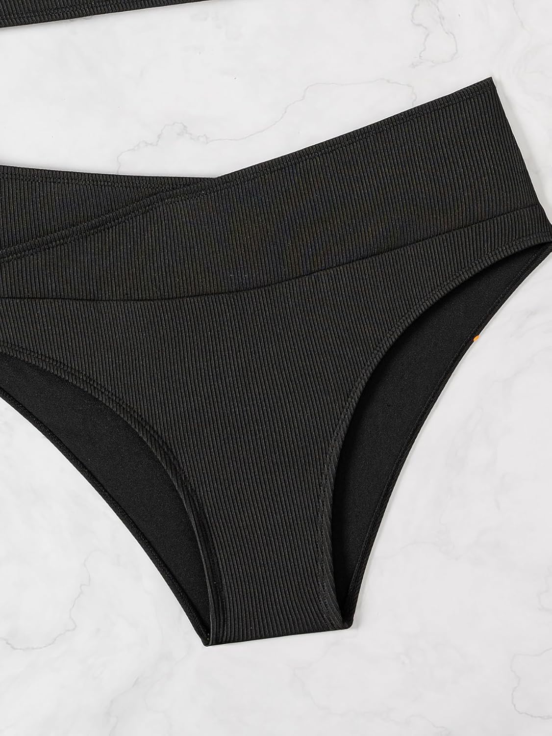 Sexy Ribbed Bikini Set 2 Piece Womens High Waisted V-Cut Cheeky High Leg Tummy Control Longline Swimsuit - Image 8