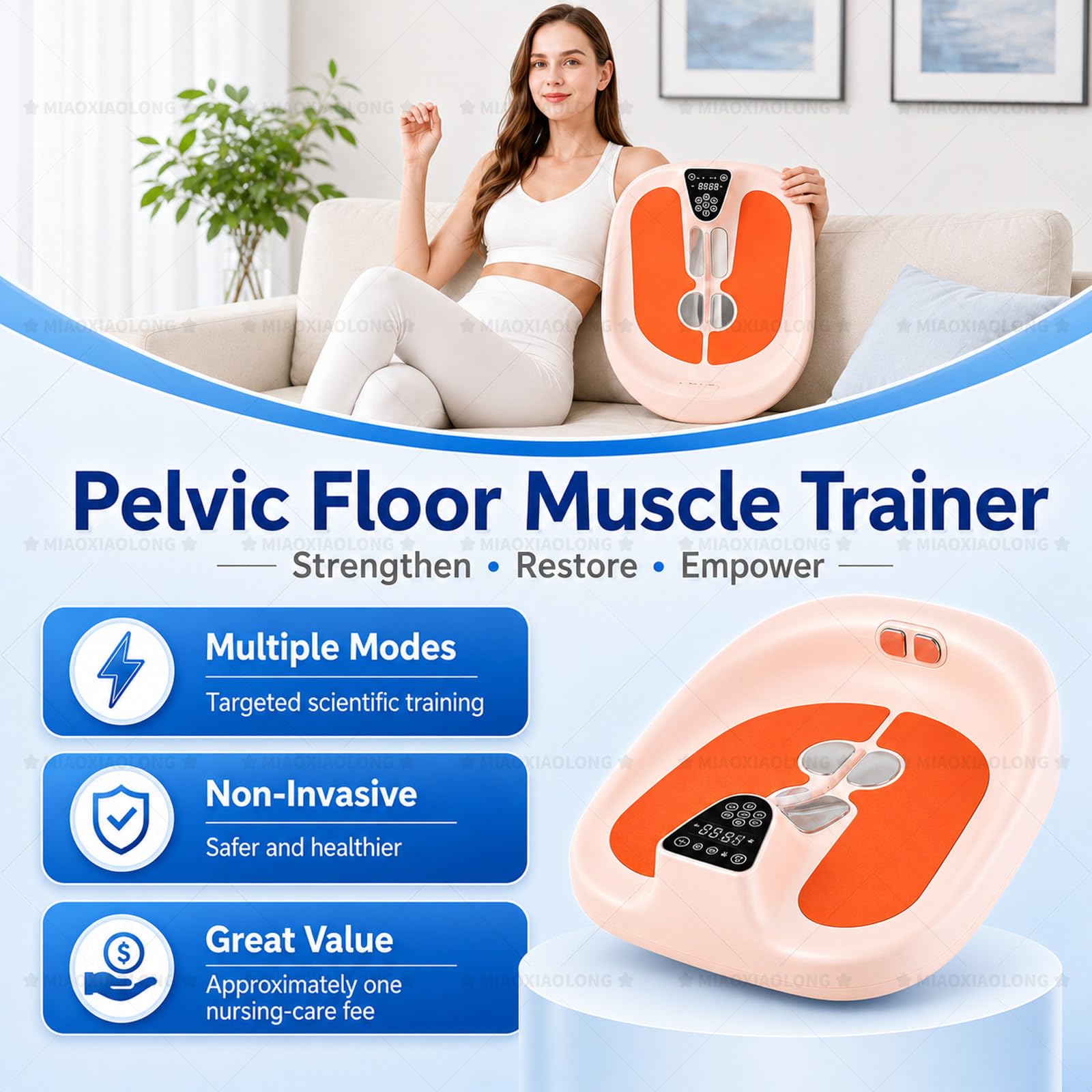 MIAOXIAOLONG Dispositivo Esercizio Pavimento Pelvico Conveniente, 1 Sessione = 15 Min di Allenamento, Alternativa Terapia Postpartum Ospedaliera per Donne