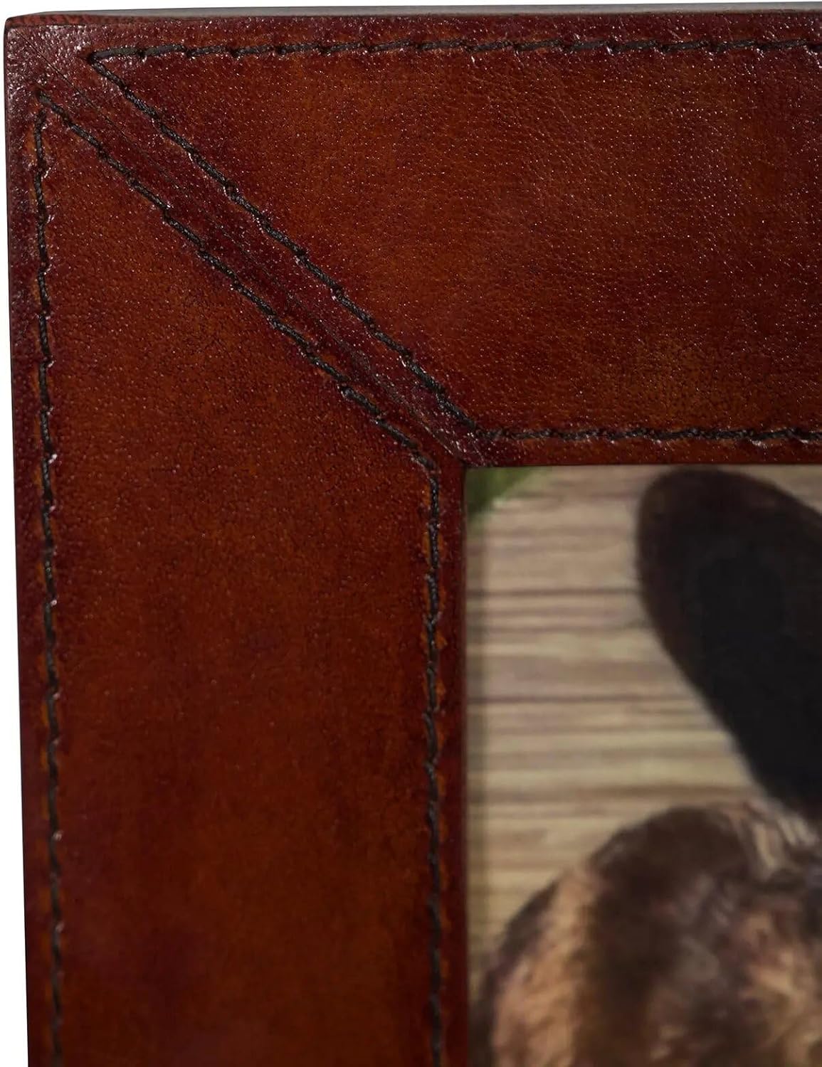 Huntley Pet Leather Picture Frame with Silver Bone Accent