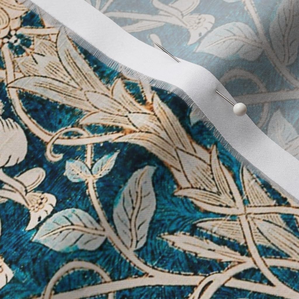 Spoonflower Fabric - Teal Victorian William Morris Antique Vintage Historical Timeless Printed on Organic Cotton Sateen Fabric by The Yard - Sewing Quilting Apparel Home Decor